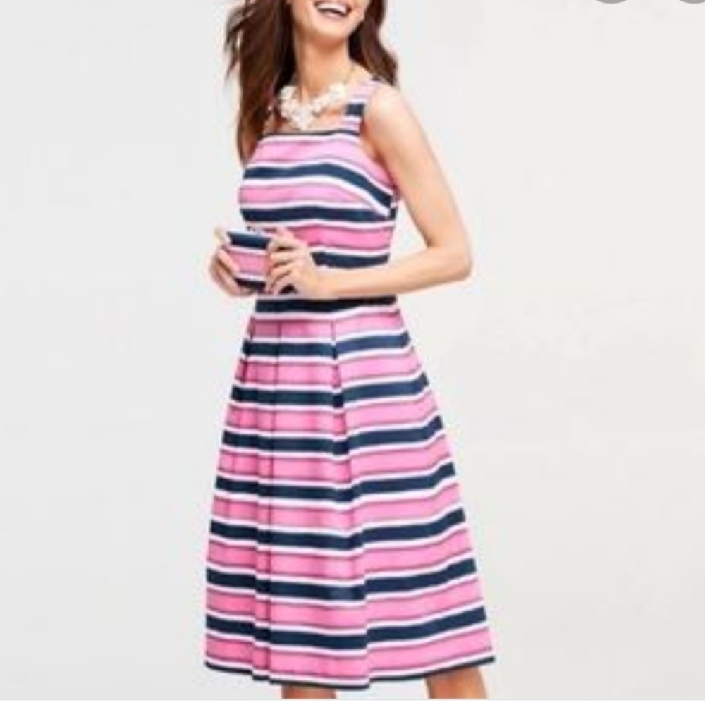 Talbots pink and blue stripe flare fit dress